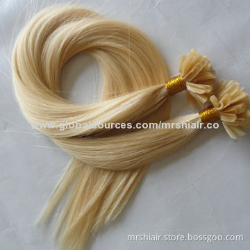 22-inch Blond Color Silk Straight European U-Tip Hair Extensions